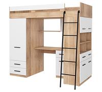 BIM Furniture Letto a soppalco Level P 200 x 90 cm, letto a castello per camera da letto, letto per bambini, set di mobili lato destro (rovere Sonoma/bianco)