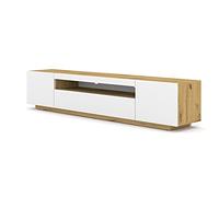 BIM Furniture Lowboard Aura - Mobile per TV, 200 cm, da appendere o in piedi, universale, per TV, credenza HiFi (rovere Artisan/bianco opaco)