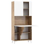 BIM Furniture Megan - Scrivania pieghevole con 1 ripiani, per ufficio, da parete, per computer portatile, tavolo pieghevole (oro artigianato/bianco lucido)