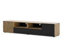 BIM Furniture Mobile basso per TV AURIS - 200 x 42 x 42 cm in piedi mobili per soggiorno senza maniglie, vano portaoggetti - rovere artisan/nero opaco