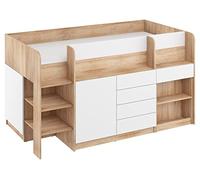 BIM - Letto rialzato “Smile L” per bambini, set di mobilio per la cameretta dei bambini, composto da un letto con scrivania, mensole e cassetti: lato sinistro (rovere Sonoma/ bianco), 90 x 200 cm