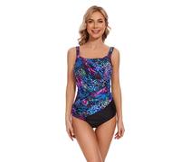BIMEI Costume da bagno intero da donna a collo alto per mastectomia con tasche e controllo della pancia 2305, Blu, 3XL