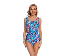 BIMEI Costume intero da donna con ferretto a collo alto per mastectomia costume da bagno con tasche Tummy Control2408, Blu, 48