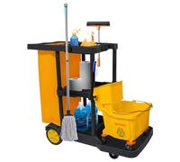 bimiti Carrello per la pulizia professionale con borsa extra grande, 113x56x93 cm, 3 ripiani, grande capacità, sacco della spazzatura da 65 l, giallo e nero