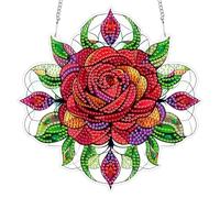 Bimkole Diamond Painting pendente Rosa, Fiore Pittura Con Diamanti 5d Da Appendere, Per La Decorazione Di Finestre E Porte Della Parete Della Casa Del Giardino 20x20 cm