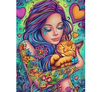 Bimkole DIY 5D Diamond Painting Kit Completo Fai da Te Donna, Amore Del Gatto Pittura Diamante Punto Croce Strass Arte E Creazione Di Mosaico Decorazione Murale Artigianale 30x40cm