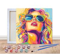 Bimkole Incorniciato Dipingere con i numeri Adulti Donna Dai Capelli Ricci, Incorniciato Paint by Numbers Kit Occhiali Da Sole, DIY Vernice Acrilica Pittura Decora Della Parete Casa Arti 20x20 cm