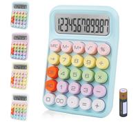 Bimormat Calcolatrice elettronica colorata, grande display LCD a 12 cifre e grandi pulsanti rotondi, calcolatrice da tavolo color caramella per ufficio, scuola, casa, affari (Regno Unito-COCA-blu)