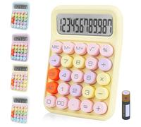 Bimormat Calcolatrice elettronica colorata, grande display LCD a 12 cifre e pulsanti rotondi grandi, calcolatrice da tavolo color caramella per ufficio, scuola, casa, affari (UK-COCA-giallo)