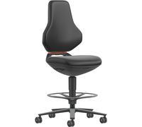 BIMOS | Sedia girevole da lavoro TEXON Laboratorio+Produzione | con rotelle di arresto a seduta avvenuta + anello poggiapiedi | range di regolazione in altezza 570-810 mm | similpelle | nero