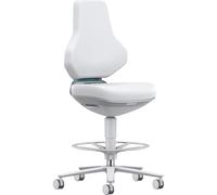 BIMOS | Sedia girevole per camera bianca TEXON | con rotelle di arresto a seduta avvenuta + anello poggiapiedi | range di regolazione in altezza 570-810 mm | Skintec | bianco