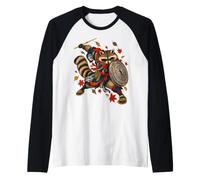 Bin Raider Raccoon Japanese Ukiyo-e Warrior Raccoon Maglia con Maniche Raglan