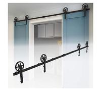 Binari for porta scorrevole da 4-12 piedi e guida a pavimento, di sospensione con ruote a raggi grandi neri, kit hardware for doppia, Scivolamento regolare