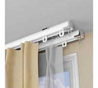 Binario a 2 strati 0,7 6 m con rulli silenziosi per la privacy per soggiorno e bagno, asta regolabile per doccia (bianco, 420 cm)