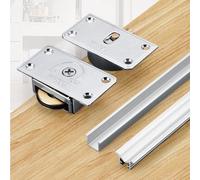 Binario a Scomparsa per Porta Scorrevole/Vetrine/Armadio/Libreria, Kit Ferramenta Binario per Ante Scorrevoli in Alluminio con Rulli e Guida, 100/120/150/200/220/250 cm(1.6 m/63.0 in)