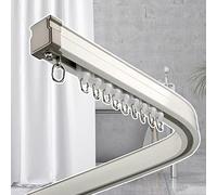Binario curvo per tenda da doccia, montaggio a parete, in lega di alluminio, per vasca da bagno e baia, include ganci e raccordi, 160 cm e soluzione elegante