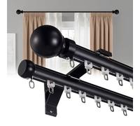 Binario Doppio per Tende da Parete in Alluminio con Scorrimento Silenzioso | Guida Silenziosa a Due Vie per Soggiorno e Camera, Moduli con Giunti e Curva Opzionale(Black,1.8m(5.9ft))