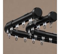 Binario Doppio per Tende da Parete in Alluminio con Scorrimento Silenzioso | Guida Silenziosa a Due Vie per Soggiorno e Camera, Moduli con Giunti e Curva Opzionale(Black,90 CORNER)