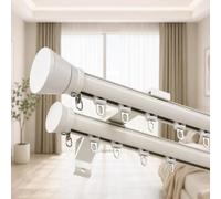 Binario Doppio Tende Silenzioso in Alluminio con Cursori Nascosti per Casa | Guida a Due Binari per Salotto, Camera, Finestre a Tutta Altezza e Divisori, Scorrimento Fluido(White,5.4m(17.7ft))