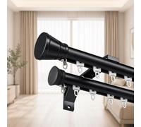 Binario Doppio Tende Silenzioso in Alluminio con Cursori Nascosti per Casa | Guida a Due Binari per Salotto, Camera, Finestre a Tutta Altezza e Divisori, Scorrimento Fluido(Black,3.5m(11.5ft))