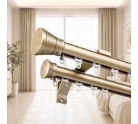 Binario Doppio Tende Silenzioso in Alluminio con Cursori Nascosti per Casa | Guida a Due Binari per Salotto, Camera, Finestre a Tutta Altezza e Divisori, Scorrimento Fluido(Gold,2.9m(9.5ft))
