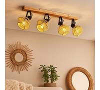Binario Faretti Spot Lampada Plafoniera Simil Legno Corda Canapa Orientabile [EEK: Inaditato]