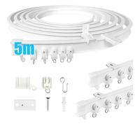 Binario flessibile per tenda da soffitto, 5 m, con ruote silenziose, ideale per finestre della doccia, divisori per camper, privacy e decorazione per la casa, bianco