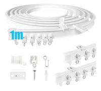 Binario flessibile per tenda da soffitto, con ruote silenziose, 1 m, ideale per finestre della doccia, divisori per camper, privacy e decorazione per la casa, bianco