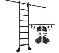 Binario per libreria mobile con ruote a rulli da pavimento, binario per scala scorrevole in acciaio al carbonio per magazzino bar - con ruote a rulli da pavimento (senza scala)(300cm Kit pista)