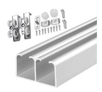 Binario per porta scorrevole 4ft 5ft 6ft 8ft 10ft 20ft 12ft Aluminium Double Pocket Door Hardware Kit, Bypass Closet Sliding Door Track Kit For 2 Door System,Slide Smoothly Quietly(Silver,17.5ft)