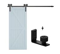 Binario per Porta Scorrevole, 4FT-6.6FT. Sliding Barn Door Kit hardware Industrial Track Y Gancio a rulli for Guida a pavimento regolabile a porta singola(5FT 153cm)