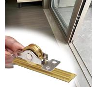 Binario per Porta Scorrevole Binario Inferiore per Porta Scorrevole in Ottone con Rulli, Kit Ferramenta per Guida a Pavimento per Porta Bypass, Binario Inferiore Autoadesivo per Armadio(2.7m/8.9ft)