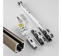 Binario per Porta Scorrevole Binario per Porta Bypass Montato in Alto con Rulli Lisci, Clicca per Aprire Il Binario per Porta Scorrevole Moderna, Kit di Fissaggio per Porta(Champagne,7.5m(24.6ft))