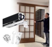 Binario per Porta Scorrevole Binario per Porta Scorrevole Interna con Apertura e Chiusura Ammortizzata, Binario Bypass per Porta a Battente, Kit Rulli per Porta a Scomparsa(Black,196cm (77.2inch))