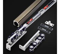 Binario per porta scorrevole con chiusura ammortizzata, 80 kg, resistente, nessun cedimento, ferramenta per porta scorrevole a 8 ruote, per porte larghe (4,3 m, champagne)