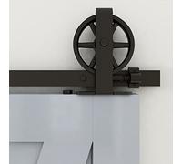 Binario per Porta Scorrevole Doppia 183cm Kit Porta Scorrevole Nera per 2 Porte Scorrevoli Interno Esterno Muro 45cm Larga, Grande Ruota T-forma