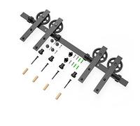 Binario per Porta Scorrevole Doppia 214cm Kit Porta Scorrevole Nera per 2 Porte Scorrevoli Interno Esterno Muro 53cm Larga, Centrale Ruota I-forma