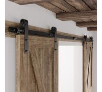 Binario per Porta Scorrevole Doppia 274cm Kit Porta Scorrevole Nera per 2 Porte Scorrevoli Interno Esterno Muro 68cm Larga, Piccola Ruota J-forma