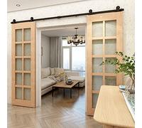 Binario per Porta Scorrevole Doppia 274cm Kit Porta Scorrevole Nera per 2 Porte Scorrevoli Interno Esterno Muro 68cm Larga, Piccola Ruota T-forma