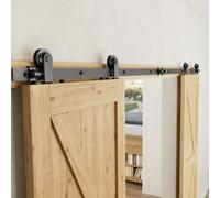Binario per Porta Scorrevole Doppia 366cm Kit Porta Scorrevole Nera per 2 Porte Scorrevoli Interno Esterno Muro 91cm Larga, Piccola Ruota T-forma