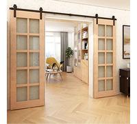 Binario per Porta Scorrevole Doppia 396cm Kit Porta Scorrevole Nera per 2 Porte Scorrevoli Interno Esterno Muro 99cm Larga, Piccola Ruota J-forma