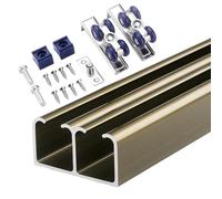 Binario per Porta Scorrevole Guida in Alluminio per Ante Doppie, Kit Ferramenta per Binario Bypass per Mobile, Set di Binari per Ante Scorrevoli con Montaggio Superiore(Champagne,120cm(47.2in))