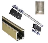 Binario per porta scorrevole in alluminio con meccanismo di chiusura ammortizzata, lunghezze personalizzabili, kit hardware per porta del fienile bypass per armadio