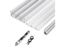 Binario per Porta Scorrevole in Vetro 6-8mm, Set Alluminio 3 Binari | Anche per Policarbonato, Acrilico, Legno, Piastrelle; Senza Scanalatura; Mobili e Divisori(Milk,240 cm/94.5 in)