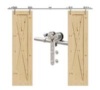 Binario per Porta Scorrevole Inox Doppia 305cm Kit Porta Scorrevole Nera per 2 Porte Scorrevoli Interno Esterno Muro 76cm Larga, Acciaio Inossidabile Y Forma