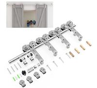 Binario per Porta Scorrevole Inox Doppia 366cm Kit Porta Scorrevole Nera per 2 Porte Scorrevoli Interno Esterno Muro 91cm Larga, Acciaio Inossidabile Y Forma