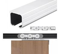 Binario per Porta Scorrevole Kit Binario per Porta Scorrevole per Anta Singola, Ferramenta per Binario Porta Bypass, Montaggio Sullo Stipite, Rulli per Porta Scorrevole(White,26in/66cm)