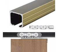 Binario per Porta Scorrevole Kit Binario per Porta Scorrevole per Anta Singola, Ferramenta per Binario Porta Bypass, Montaggio Sullo Stipite, Rulli per Porta Scorrevole(Champagne,150in/381cm)