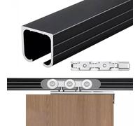 Binario per Porta Scorrevole Kit Binario per Porta Scorrevole per Anta Singola, Ferramenta per Binario Porta Bypass, Montaggio Sullo Stipite, Rulli per Porta Scorrevole(Black,40in/102cm)