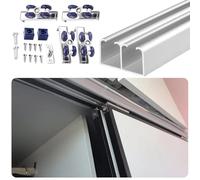 Binario per Porta Scorrevole Kit di Ferramenta per Ante Scorrevoli Doppie a Scomparsa per Armadi, Binario per Porte Scorrevoli a Doppio Binario per Armadi(Silver,60cm(23.6in))